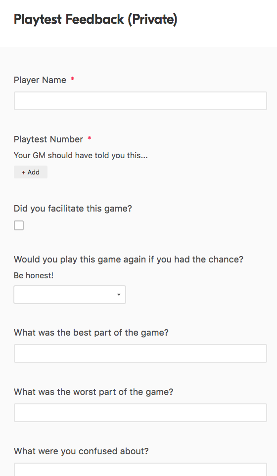 the playtest template's feedback form