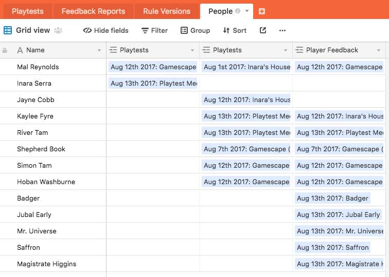 the playtest template's rules tab