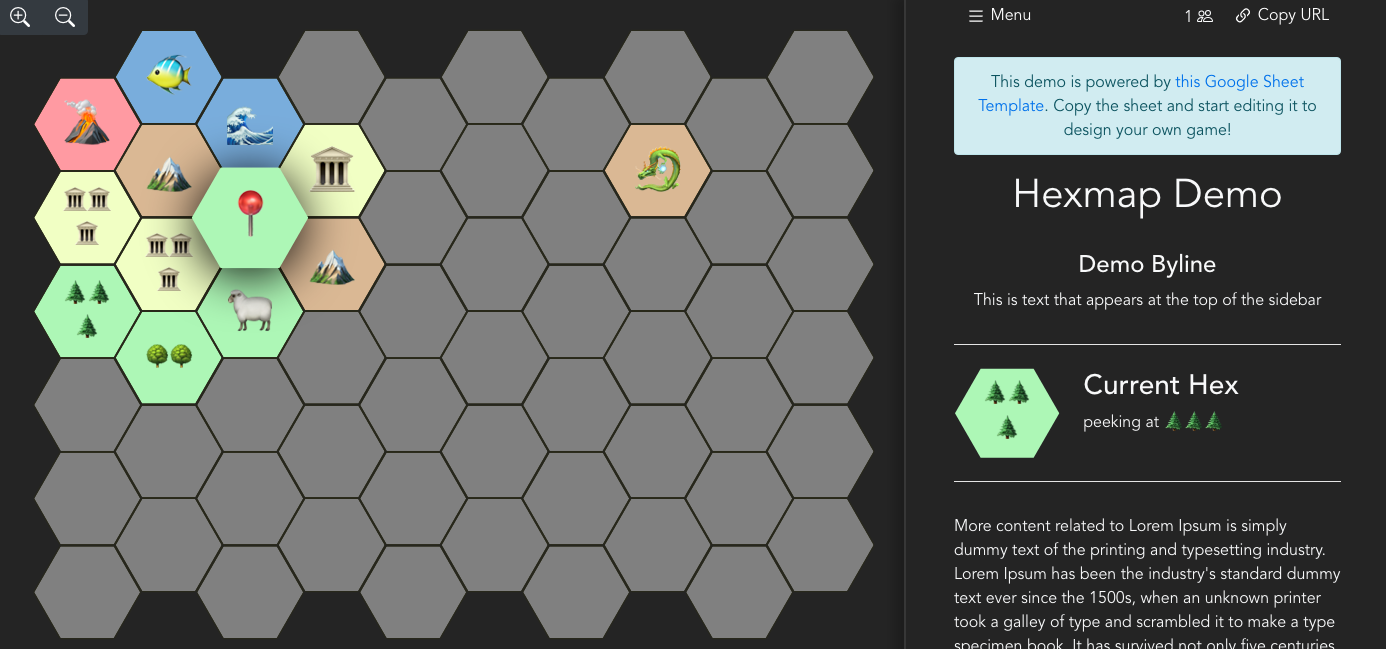 A screenshot of the hexmap interface with fog of war